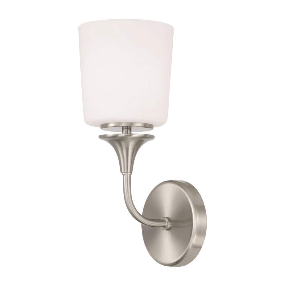 Presley 5.5 in. 1-Light Sconce in Brushed Nickel with Soft White Glass