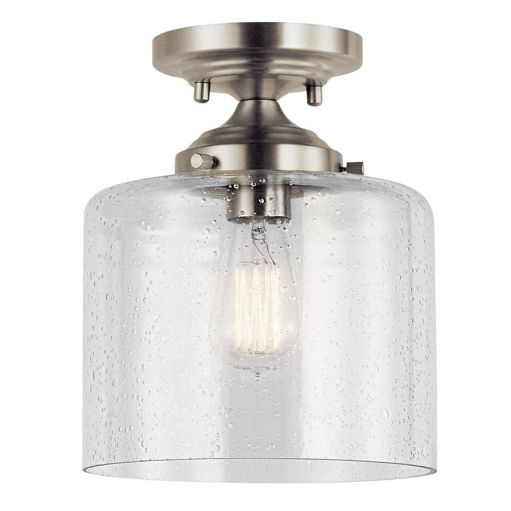 Winslow 1-Light Brushed Nickel Hallway Semi-Flush Mount Ceiling Light with Clear Seeded Glass