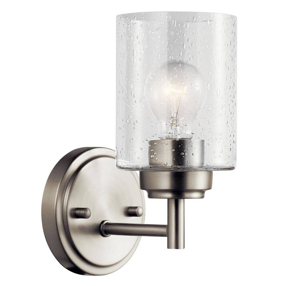 Winslow 1-Light Brushed Nickel Bathroom Indoor Wall Sconce Light with Clear Seeded Glass Shade