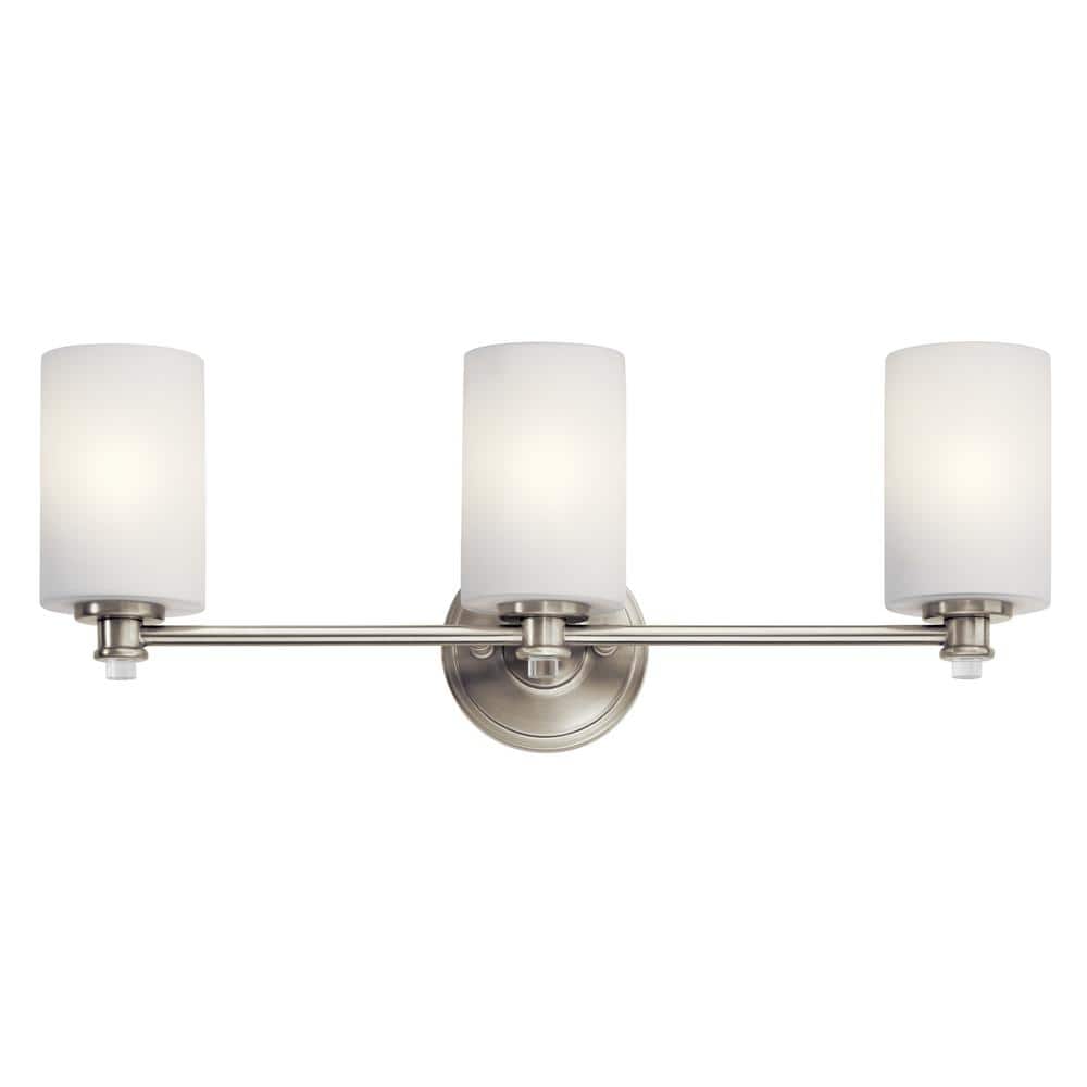 KICHLER Joelson 24 in. 3-Light Brushed Nickel Transitional Bathroom Vanity Light with Satin Etched Cased Opal Glass