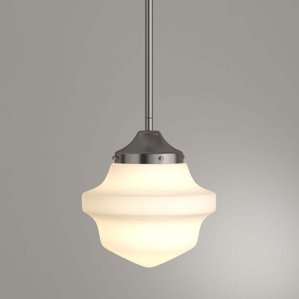 Schoolhouse Collection 1-Light Brushed Nickel Mini Pendant with White Opal Glass
