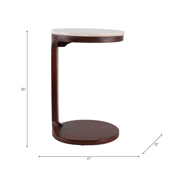 Accent Table Stone Marble Modern Design Top Walnut Brown Base Home Office Bedroom Living Room - 26 Ivory & Brown