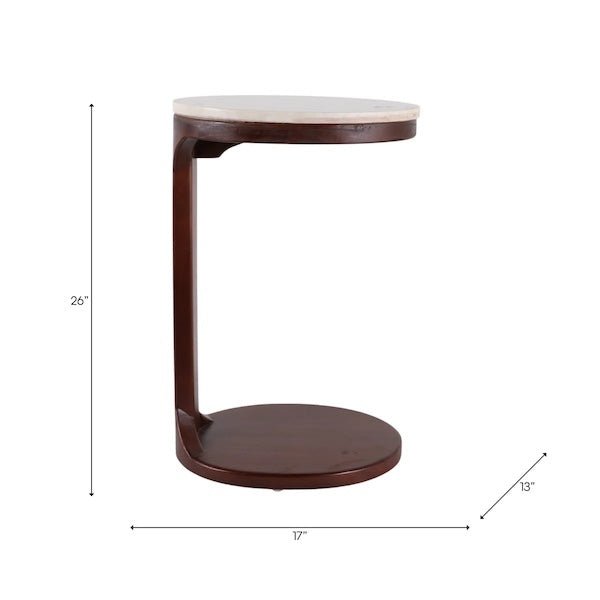 Accent Table Stone Marble Modern Design Top Walnut Brown Base Home Office Bedroom Living Room - 26 Ivory & Brown - Stu's Home Improvement Outlet