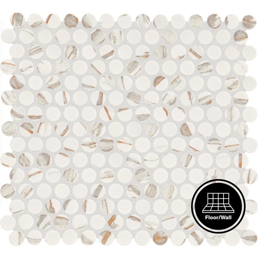 Daltile Restore Calacatta 11 in. x 10 in. Glazed Ceramic Penny Round Mosaic Tile (12.15 sq. ft./Case)