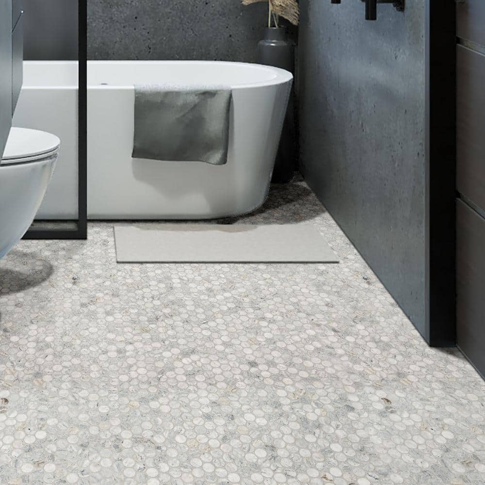 Capri Blue Penny Round 12 in. x 12 in. x 0.38 in. Honed Marble Mesh-Mounted Mosaic Floor and Wall Tile (10 sq. ft./Case)