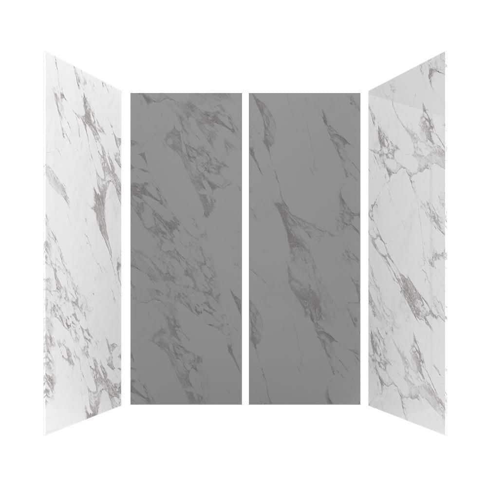 32 in. W x 84 in. H Glue-Up Alcove Side Shower Wall Set in Solid Composite Stone Carrara, 2-Panels