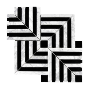 Square Carrara White and Black Marquina 11.81 in. x 11.81 in. Polished Marble Mosaic Tile (4.85 sq. ft. /Case) - Stu's Home Improvement Outlet