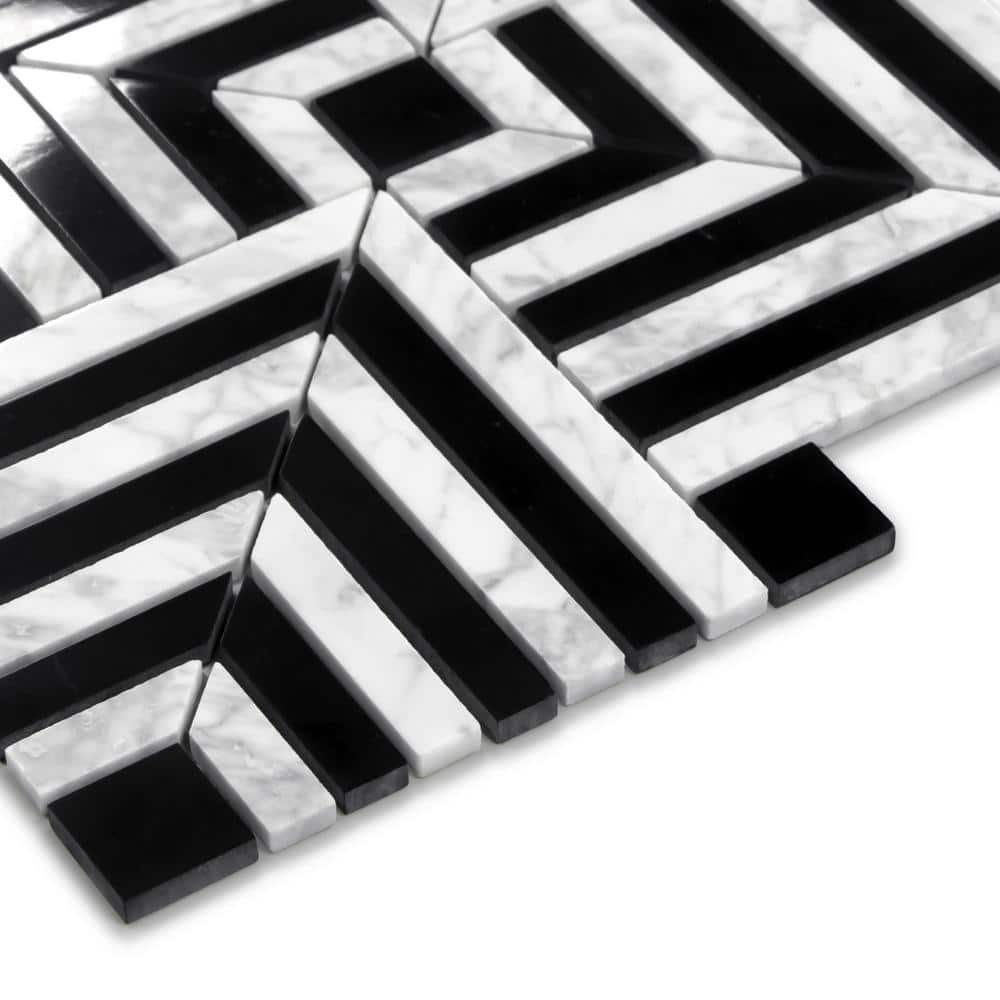 Square Carrara White and Black Marquina 11.81 in. x 11.81 in. Polished Marble Mosaic Tile (4.85 sq. ft. /Case) - Stu's Home Improvement Outlet