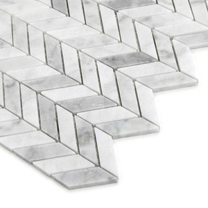 Chevron Carrara White 11.22 in. x 11.22 in. Polished Natural Marble Floor and Wall Mosaic Tile (8.6 sq. ft./Case) - Stu's Home Improvement Outlet