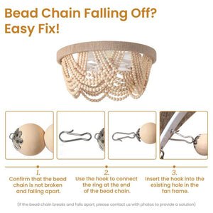 11.5 in. 4 - Light Indoor Wood Boho Ceiling Fan with Light Kit and Remote Control Wood Beaded Flush Mount Ceiling Fan - Stu's Home Improvement Outlet