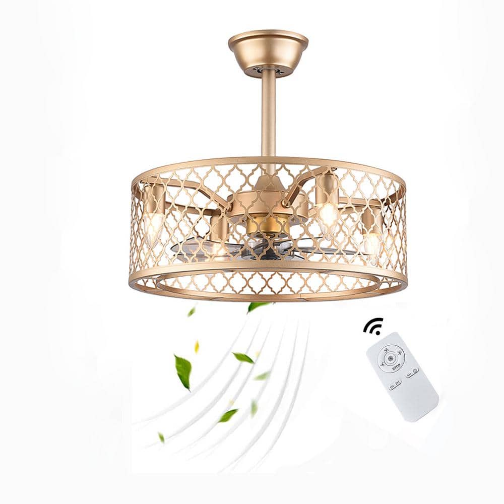 20 in. Gold Indoor Metal Caged Semi Flush Mount Ceiling Fan with Light Kit and Remote Control - Stu's Home Improvement Outlet