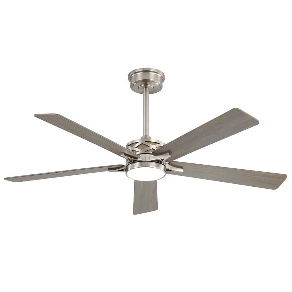 60 in. Smart Indoor 5-Blades Nickel and Wood Grain DC Motor Ceiling Fan with Light and Remote