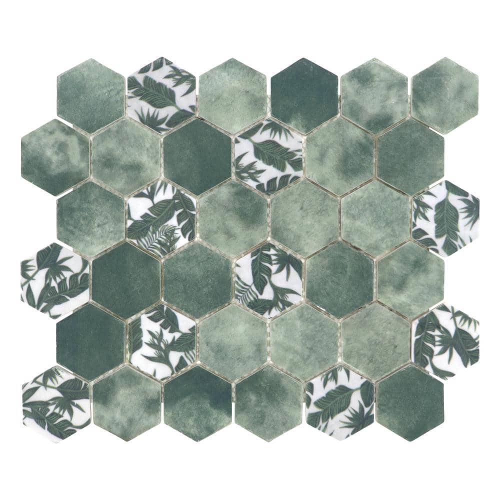 Concrete Green Hexagon 11.7x10.2in. Mosaic Backsplash.Recycled Glass Cement Looks Floor And Wall Tile (8.33 sq. ft./Box) - Stu's Home Improvement Outlet