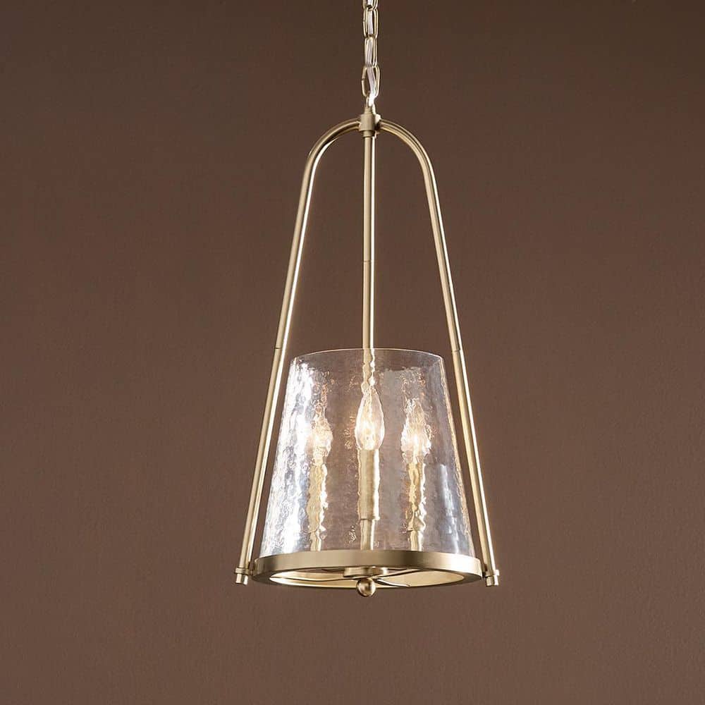 Nerine 3-Light Foyer Pendant with Hammered Glass in Champagne Bronze