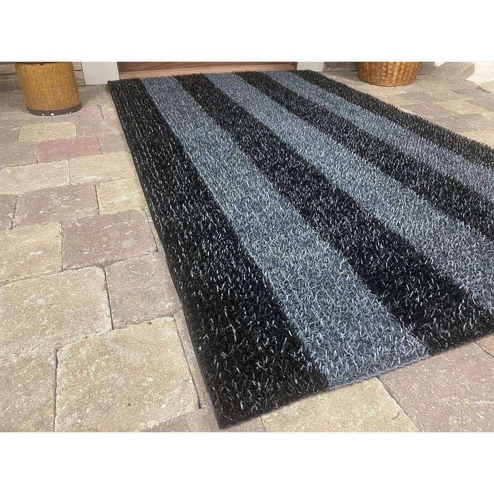 Patio Stripe Charcoal 35.5 in. x 59.5 in. Door Mat
