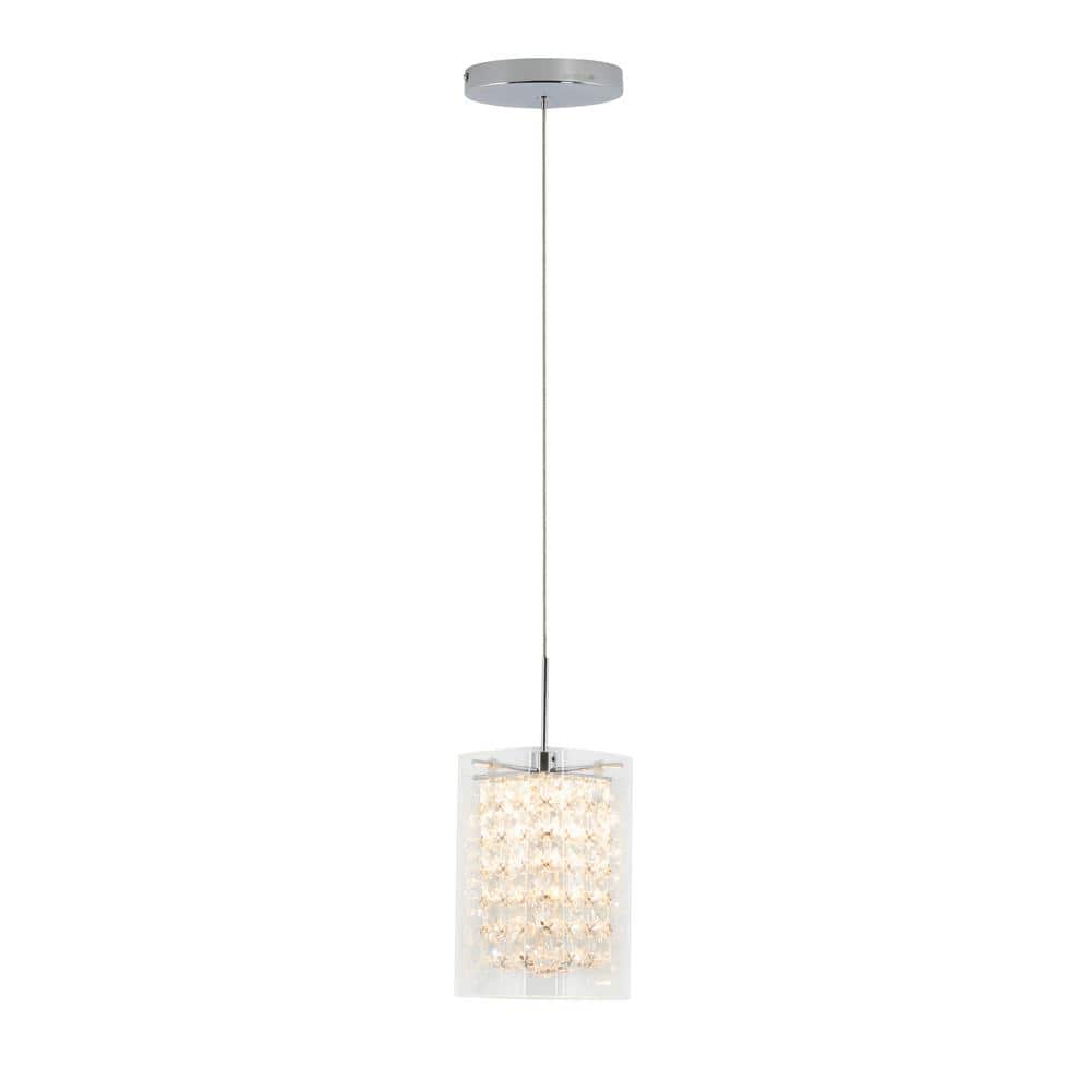 Crystal Cube 5.5-Watt 1 Light Chrome Modern Integrated LED Mini Pendant Light Fixture for Kitchen Island