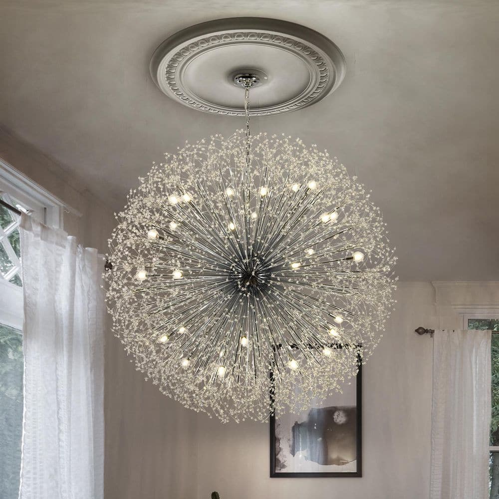 Calzada 24 - Light Chrome Decor Dandelion Firework Chandelier with Bulbs - Stu's Home Improvement Outlet
