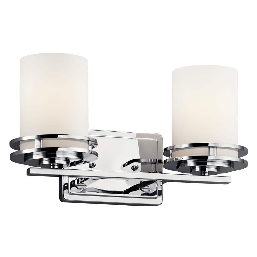 KICHLER Hendrik 14.5 in. 2-Light Chrome Contemporary Bathroom Vanity Light with Etched Glass Shade