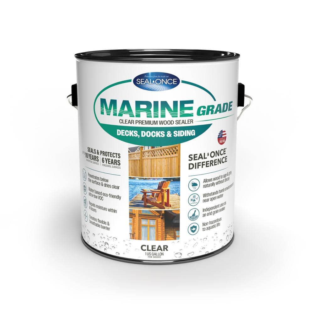 MARINE GRADE 1 Gallon Clear Premium Water-Based Waterproofing Exterior Wood Sealer