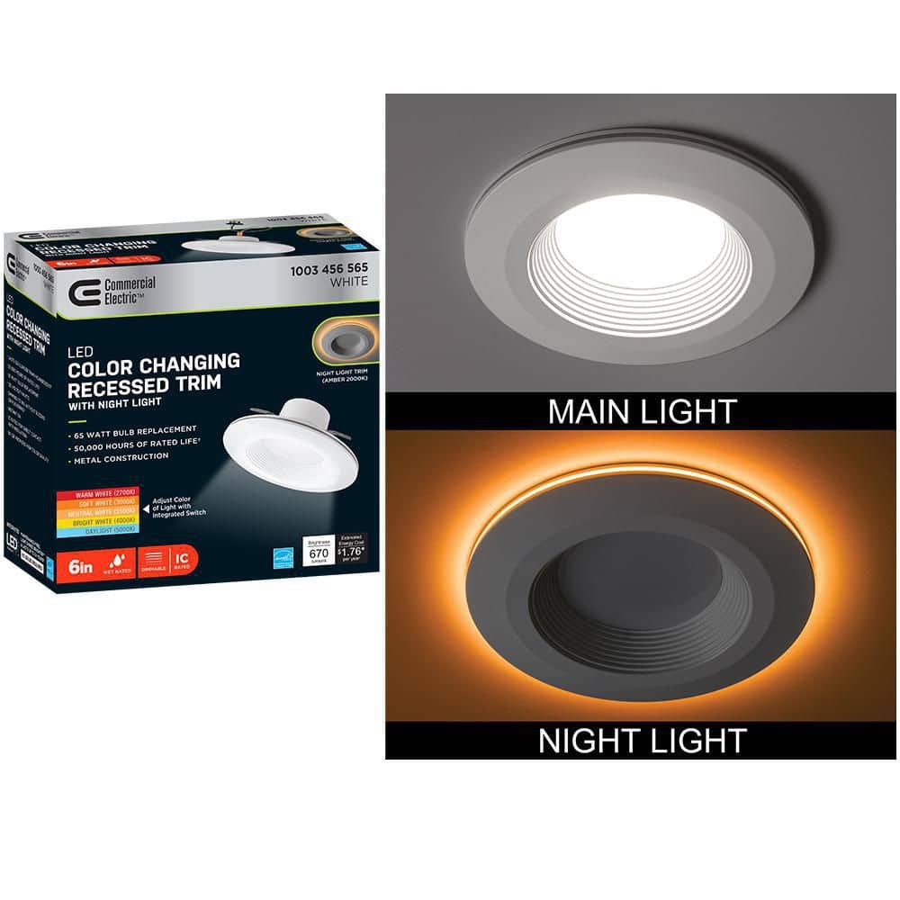 6 in. Selectable CCT Integrated LED Recessed Light Trim with Night Light Feature 670 Lumens 11 - Watt Dimmable - Stu's Home Improvement Outlet