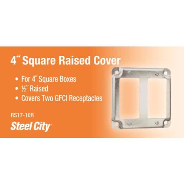 4 in. Square Steel Metallic Box Cover for 2 GFCI Receptacles (RS17 - 10R) - Stu's Home Improvement Outlet