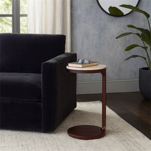 Accent Table Stone Marble Modern Design Top Walnut Brown Base Home Office Bedroom Living Room - 26 Ivory & Brown - Stu's Home Improvement Outlet