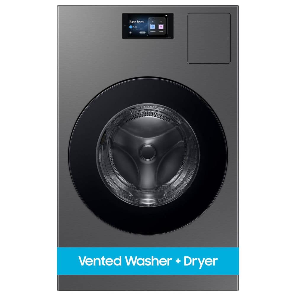 Samsung 5.3 cu. ft. Bespoke Ultra Capacity Vented All-in-One Washer Dryer Combo with Electric Dryer, and AI Home in Dark Steel (WD90F53AVS)
