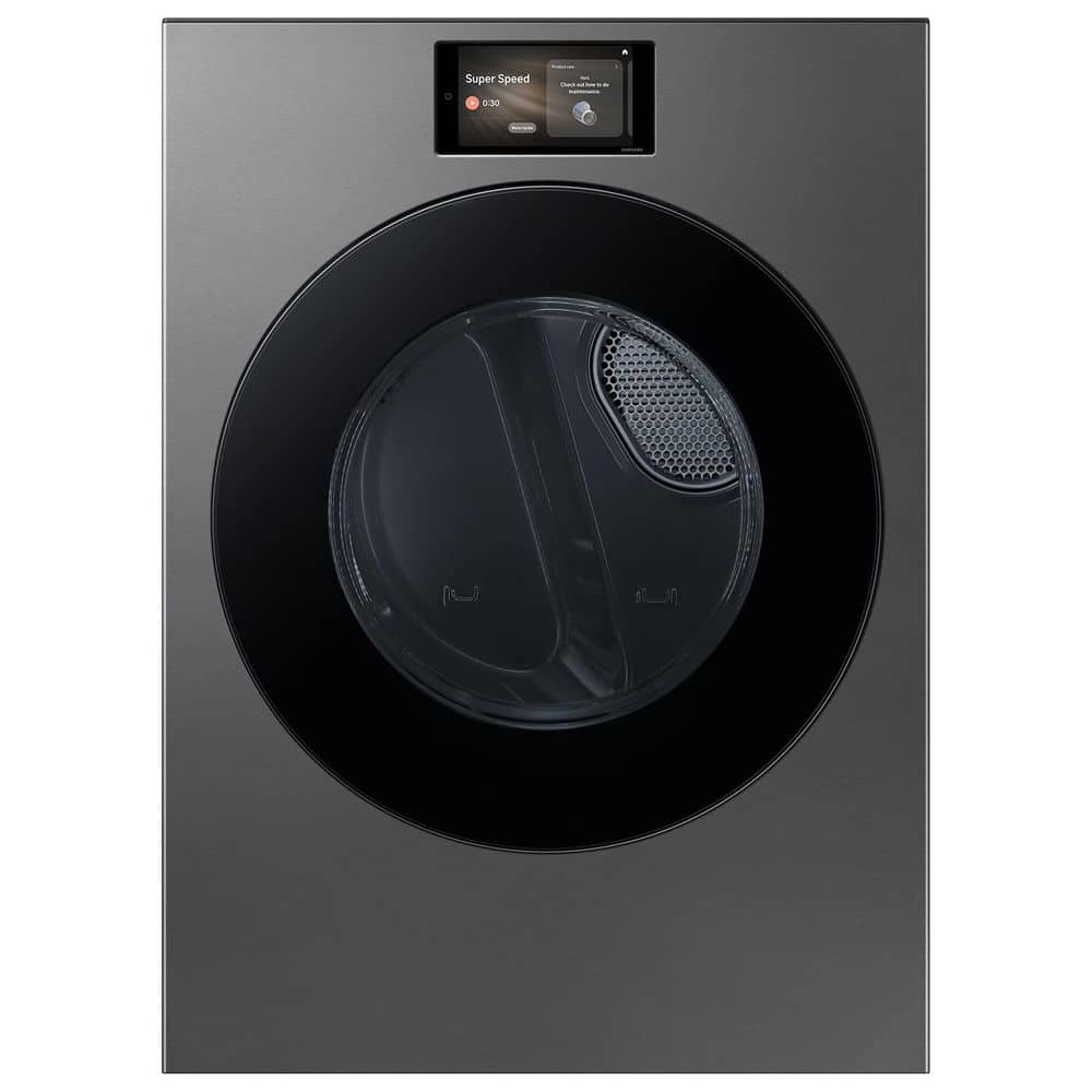 Samsung 7.6 cu ft vented Front Load Stackable Bespoke AI Ultra Capacity Gas Dryer in Dark Steel w/AI OptiDry+ (DV90F53AGS)