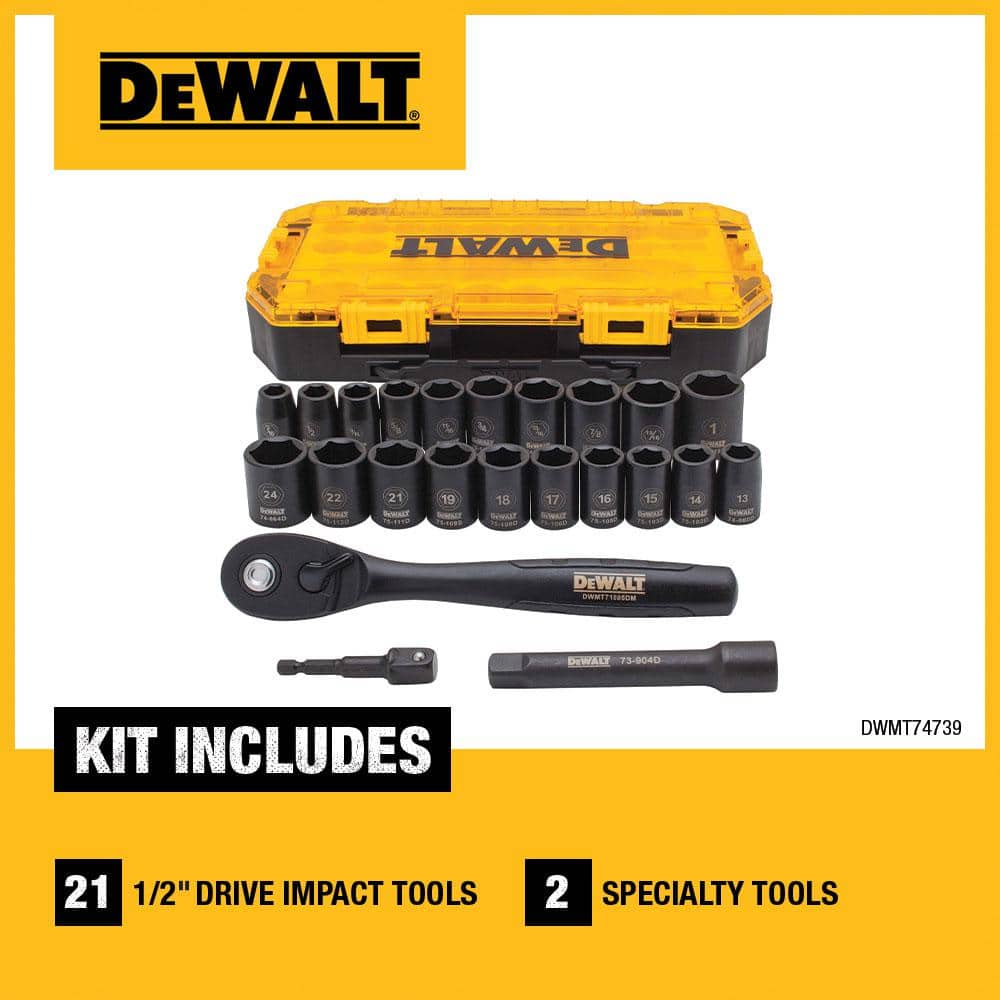 DEWALT 1/2 in. Drive SAE and Metric Socket Set with Ratchet (23 - Piece) - Stu's Home Improvement Outlet