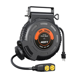 40ft. 10AWG/3C SJTW, 20 Amp Circuit Breaker, Heavy Duty Power Extension Cord Reel with 4 Grounded Outlets, Ceiling/Wall - Stu's Home Improvement Outlet