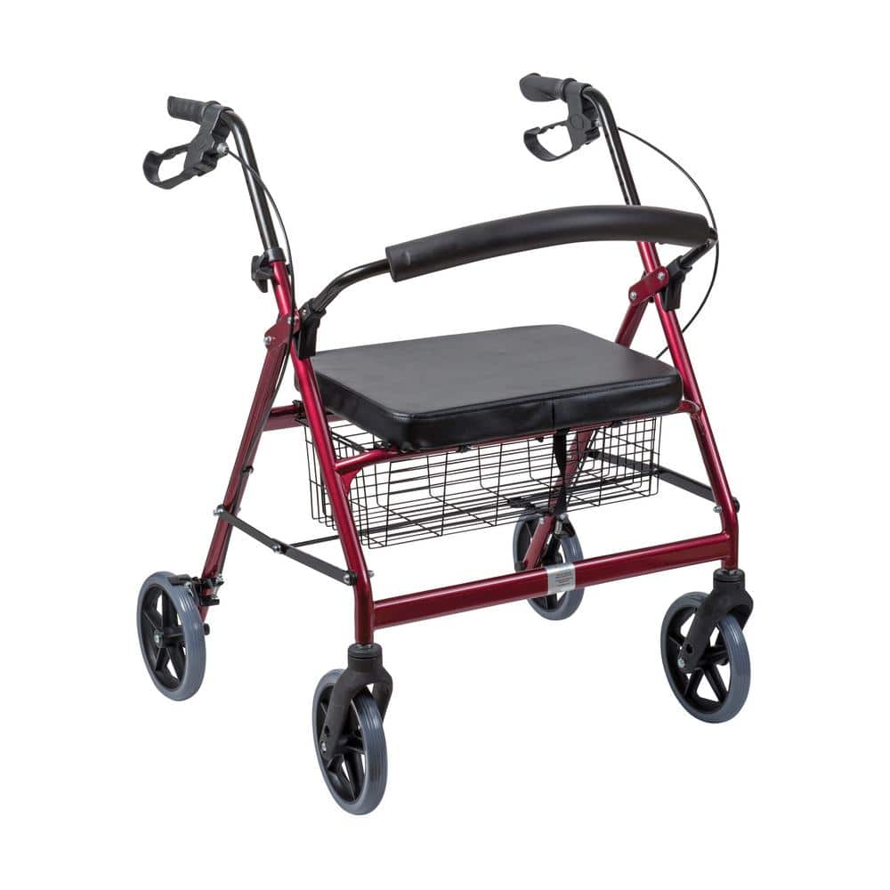 Extra-Wide Heavy-Duty Steel Bariatric Rollator in Burgundy
