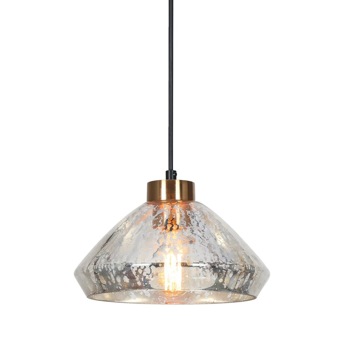 LNC Anila 1 -Light Matte Black and Polished Gold Transitional Mercury glass Cone Mini Hanging Pendant Light