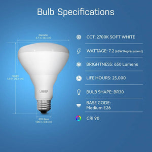 65 - Watt Equivalent BR30 Dimmable CEC Enhance 90+ CRI E26 Medium Base Flood LED Light Bulb, Soft White 2700K (12 - Pack) - Stu's Home Improvement Outlet