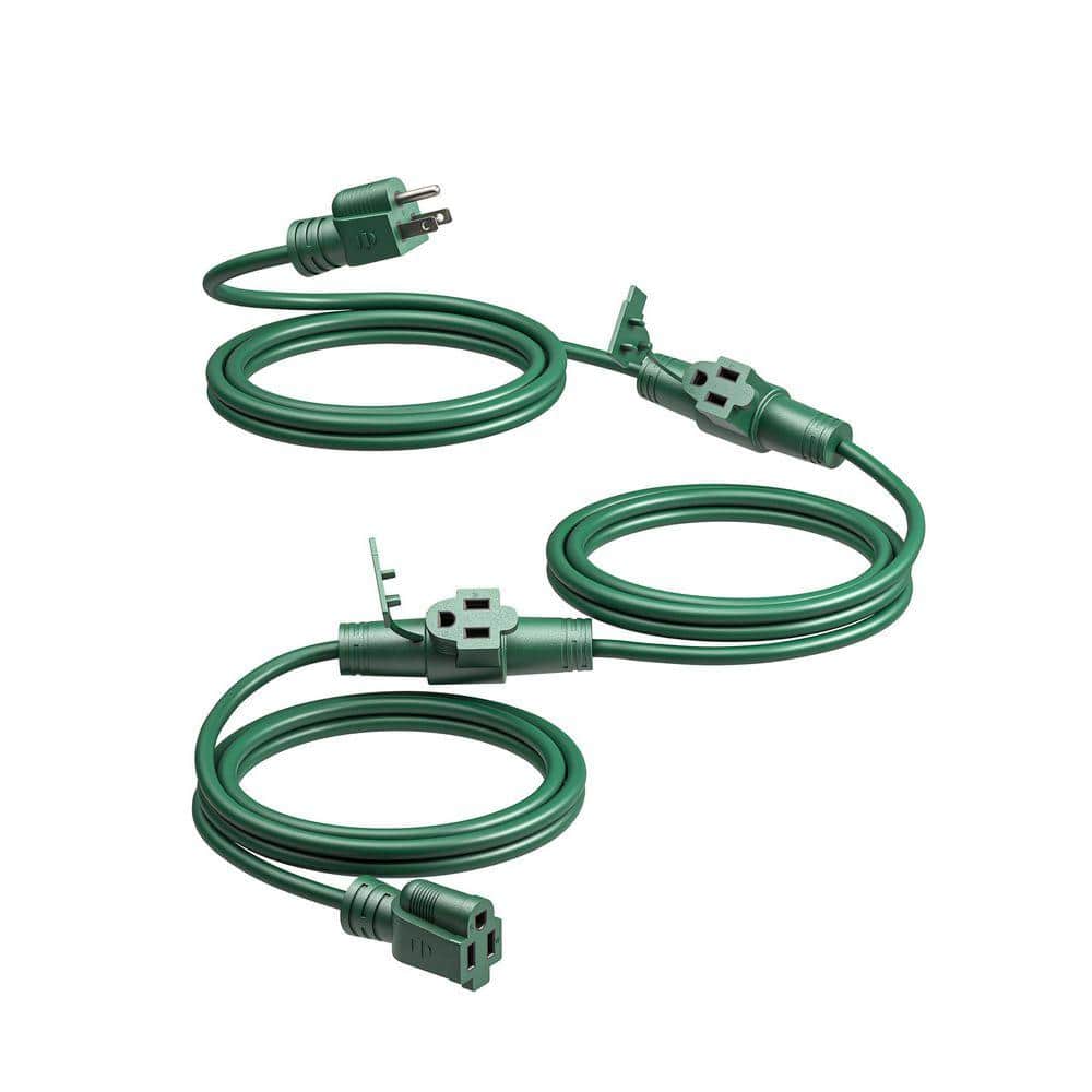 DEWENWILS 27 ft. 16 AWG SJTW / 3-Outlets and Safety Cover Outdoor Halloween Christmas Lights Decoration Extension Cord, Green