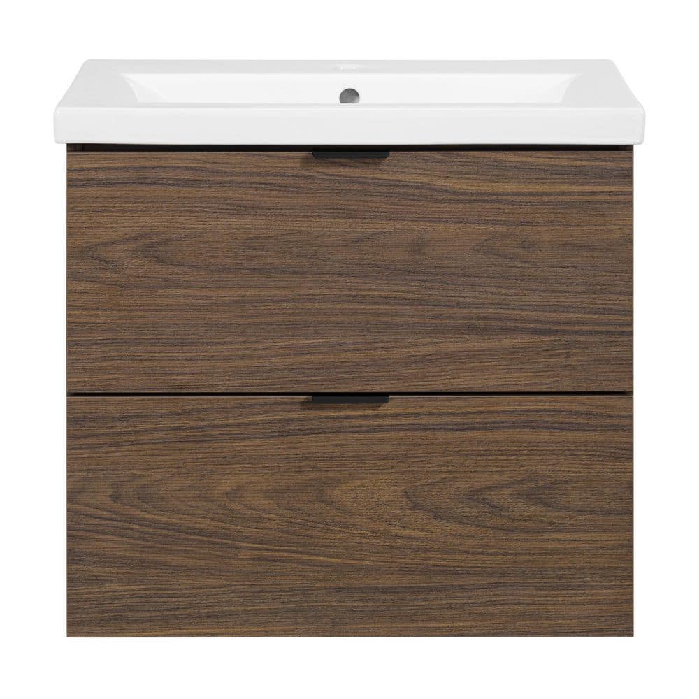 Ardwick 24 in. Single Sink Mocha Walnut Bath Vanity with White Ceramic Top (Assembled)
