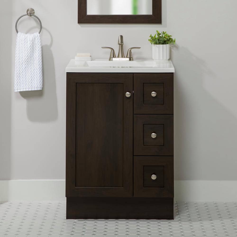 Glacier Bay Bannister 25 in. Single Sink Dusk Bath Vanity with White Cultured Marble Top (Assembled)