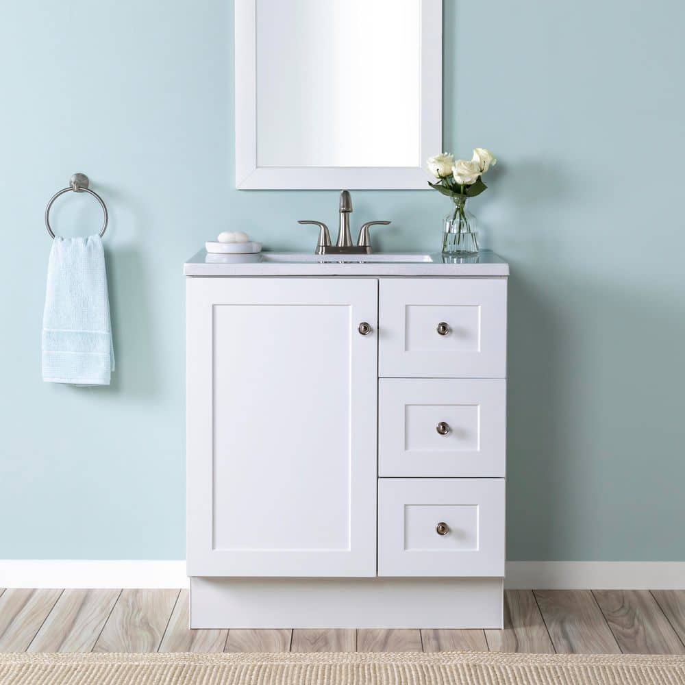 Bannister 31 in. Single Sink White Bath Vanity with Granite-Look Colorpoint White Cultured Marble Top (Assembled)