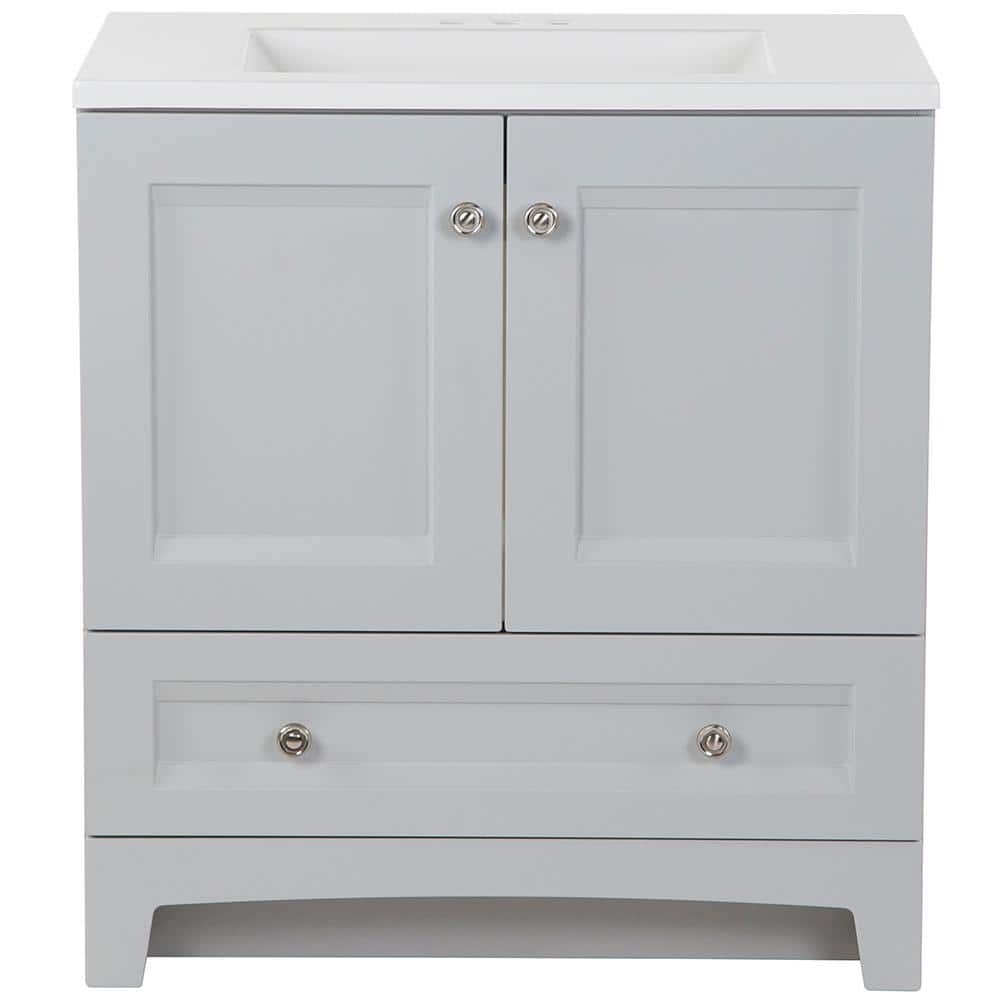 Glacier Bay Delridge 30.25 in. W x 18.75 in. D x 32.89 in. H Single Sink Bath Vanity in Pearl Gray with White Cultured Marble Top
