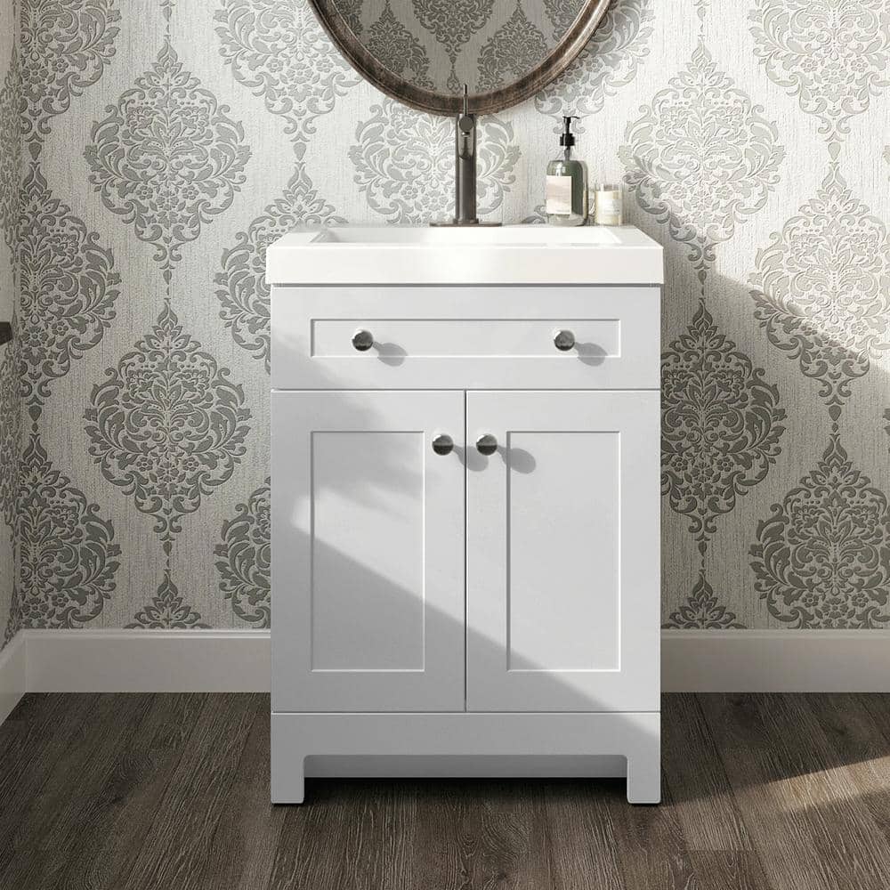 Everdean 24.5 in. W x 18.8 in. D x 34.4 in. H Freestanding Bath Vanity in White with White Cultured Marble Top