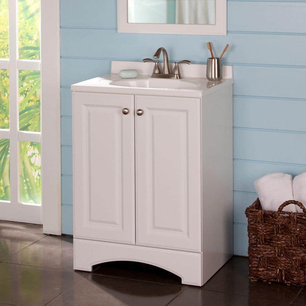 24 in. W x 36 in. H x 19 in. D Bath Vanity in White with Vanity Top in White and White Basin