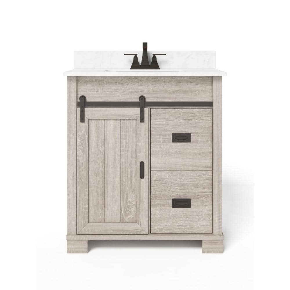 Brindley 30 in. W x 20 in. D x 35 in. H Single Sink Freestanding Bath Vanity Weathered Gray w/White Engineered Stone Top