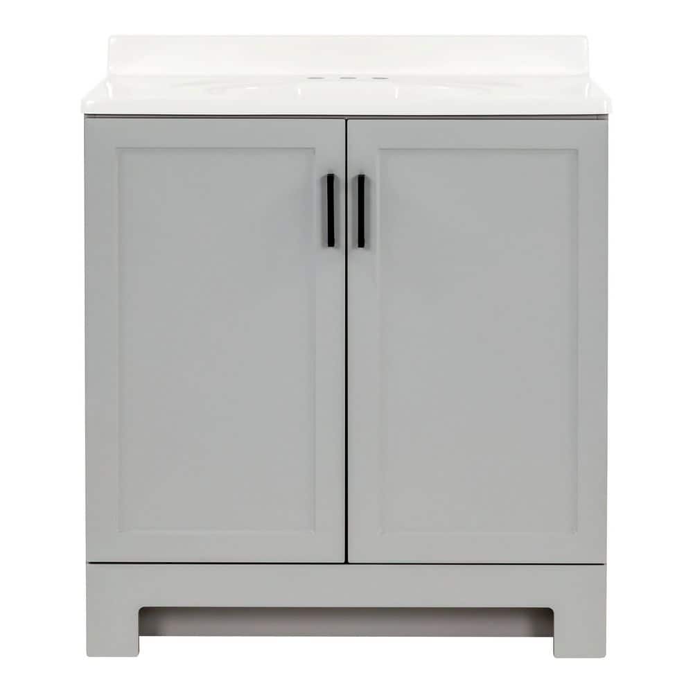 Oakley 31 in. Single Sink Pearl Gray Bath Vanity with White Cultured Marble Top (Assembled)