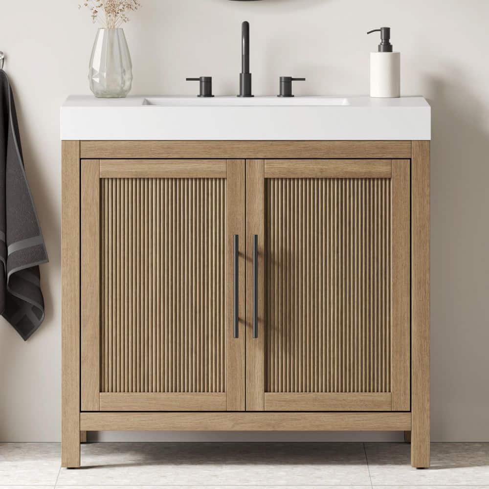 Cargrove 36 in. Single Sink Oak Bath Vanity with White Resin Composite Top (Assembled)