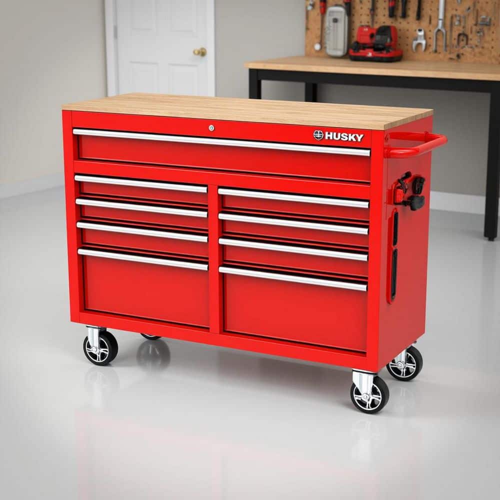 Tool Storage 46 in. W x 18 in. D 9 - Drawer Gloss Red Mobile Workbench Cabinet - Stu's Home Improvement Outlet