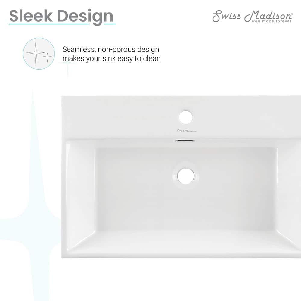 Claire 23.63 in. Rectangle Wall Mount Bathroom Sink in Glossy White