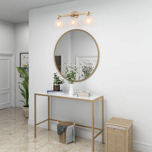 Brass Globe Bathroom Vanity Light, 3 - Light Modern Gold Bedroom Wall Sconce Light with Frosted Glass Shades - Stu's Home Improvement Outlet