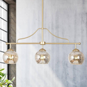 3 - Light Modern Gold Kitchen Island Chandelier Lighting, Transitional Linear Pendant Hanging Light with Mercury Glass - Stu's Home Improvement Outlet