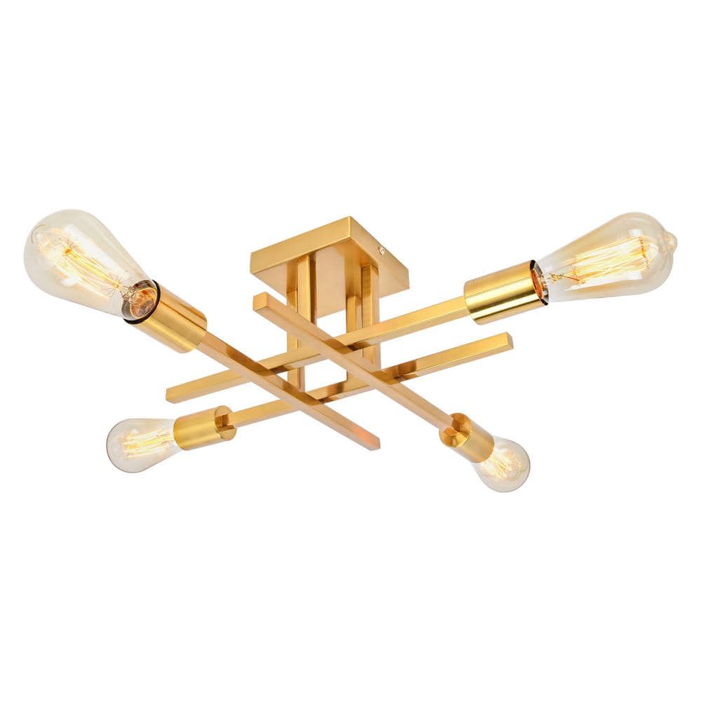 18.11 in. 4-Light Gold Modern Sputnik Semi- Flush Mount Ceiling Lights with No Bulbs Included
