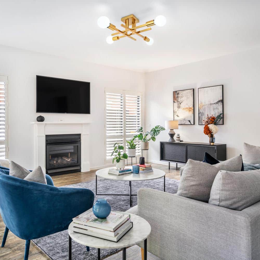 18.11 in. 4-Light Gold Modern Sputnik Semi- Flush Mount Ceiling Lights with No Bulbs Included