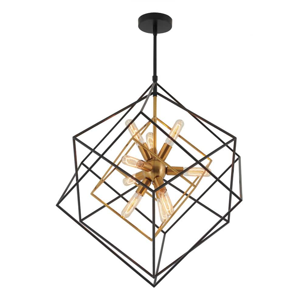 Artika Imperium 9-Light Black and Gold Modern Sputnik Geometric Chandelier Light Fixture for Dining Room or Kitchen